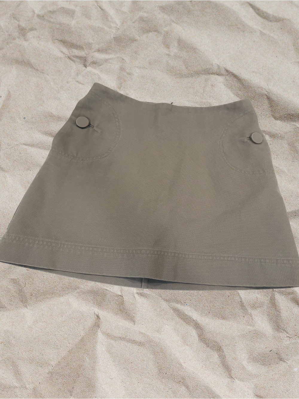 H&M Taupe Mini Skirt Button Detail Side Zip Size 6